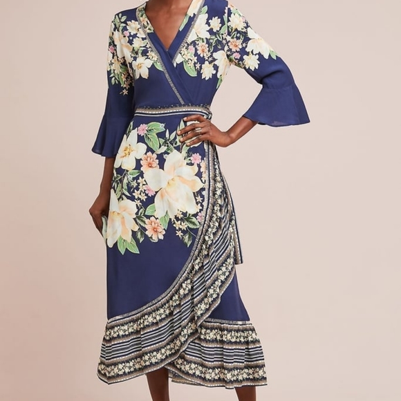 FARM Rio Dresses & Skirts - Farm Rio High Low wrap dress with Ruffle - Floral! Perfect for Easter!